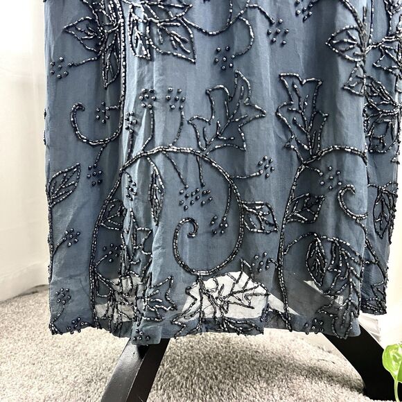 Sean Collection 100% Silk Steel Blue-Gray Beaded Embellished Evening Gown - Med - Picture 5 of 11